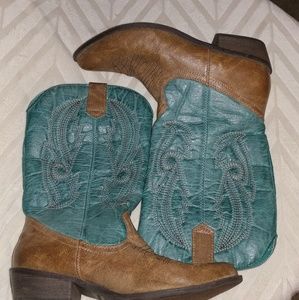 Teal and Tan Boots
